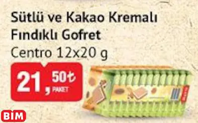CENTRO SÜTLÜ VE KAKAO KREMALI FINDIKLI GOFRET